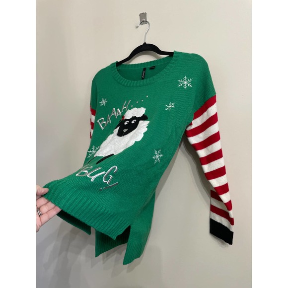 New Directions Green Bah Humbug Christmas Sweater Sz PM Knit Top - Picture 3 of 8